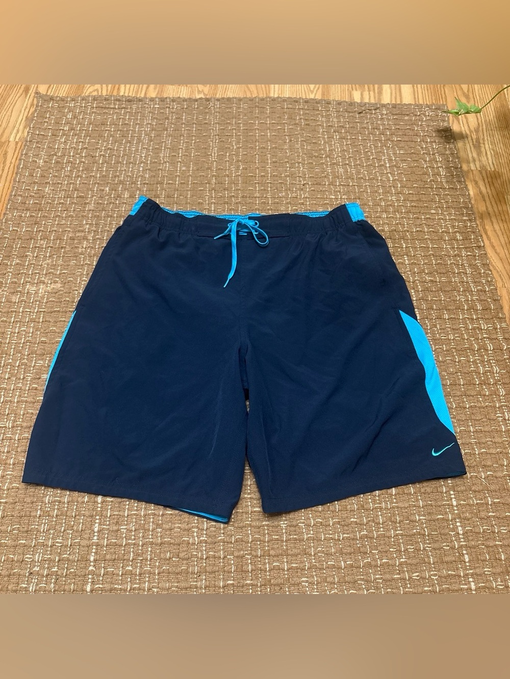 Nike Men's Navy Swim Trunks with Bright Blue Accents